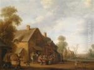 Ein Dorfanger Mit Zechenden Bauern Vor Einem Wirtshaus