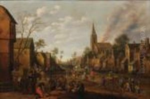 Vue D'une Place De Village Animee De Personnages by Joost Cornelisz. Droochsloot