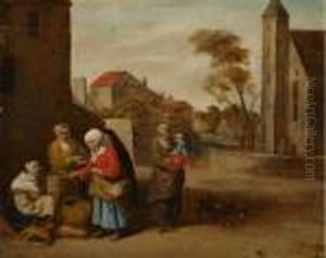 Frauen Auf Einer Dorfstrasse by Joost Cornelisz. Droochsloot
