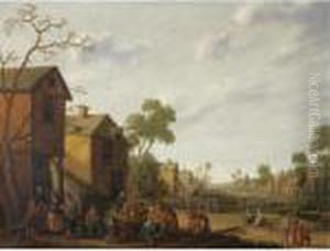 A Village Scene With Peasants Eating And Drinking Outside An Inn,beggars To The Left