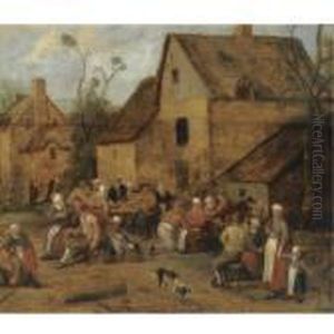 A Village Scene With Peasants Playing Games Outside An Inn by Joost Cornelisz. Droochsloot