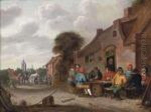 Peasants Drinking And Smoking Outside A Tavern by Joost Cornelisz. Droochsloot