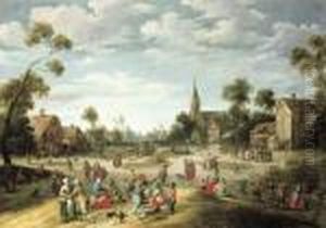 A Village Kermesse With Numerous Peasants Feasting And Makingmerry