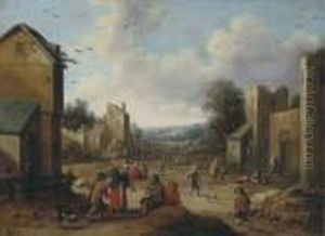 A Village Street With Peasants