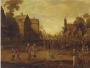 A Village With Peasants Gathered Around A Speaker