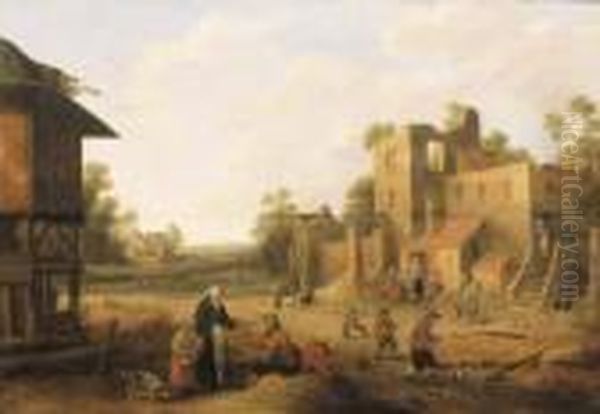 A Village Street With Peasants And Travellers - view 1