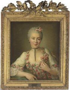 Portrait Of A Lady Said To Be Mlle. Dore, Half-length, In A Whitedress With Pink Roses
