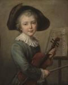 A Young Boy In A Blue Coat And Tricorn, Holding A Violin, By A Music Stand by Francois-Hubert Drouais