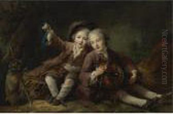 The Children Of The Duc De 
Bouillon Dressed As Montagnards; One Playing A Hurdy-gurdy, The Other 
Playing With A Marmot On A Ribbon - view 1