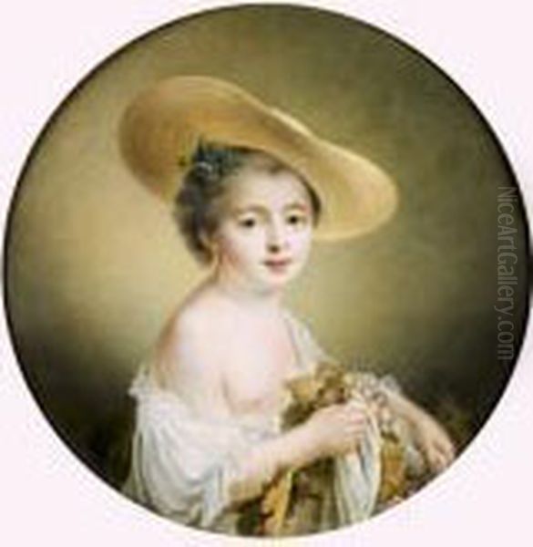 Portrait D'une Jeune Fille Au Chapeau De Paille Tenant Des Grappes De Raisin - view 1
