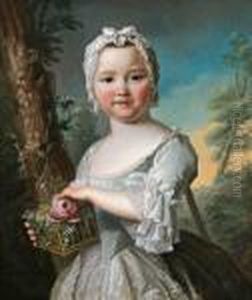 O Di Una Ragazza Con Cesto Di Fiori In Un Paesaggio by Francois-Hubert Drouais
