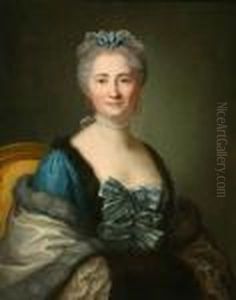 Portrait Of A Lady Dressed In An Elegant Ermine Trimmed Gownseated In A Chair by Francois-Hubert Drouais