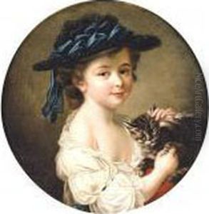 Portrait Of A Girl Holding A Cat by Francois-Hubert Drouais