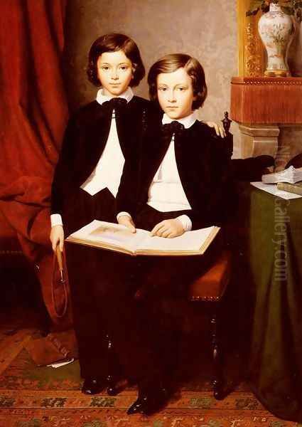 A Portrait Of Two Boys With A Sketchbook - view 1