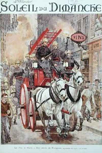 Firemen responding to a fire alarm in Paris - view 1