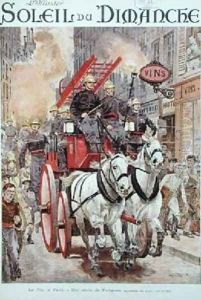 Firemen responding to a fire alarm in Paris by Alphonse Lalauze