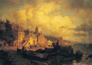 A Coastal Fishing Village by August Wilhelm Leu