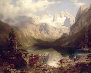An Extensive Alpine Lake Landscape by August Wilhelm Leu
