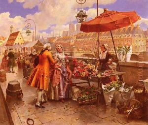 The Flower-Seller Along The Seine by Henri Victor Lesur