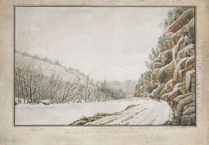 View on the New Turnpike Road, on the Margin of the Juniata, with a Distant View of the Warrior Mountain by Benjamin Henry Latrobe