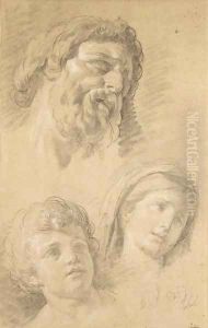 Heads of a bearded man, a child and a woman and two studies of hands by Francois-Bernard Lepicie