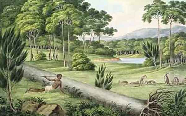 Aborigines hunting kangaroos - view 1