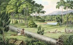 Aborigines hunting kangaroos