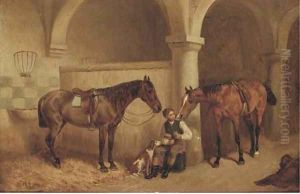 A huntsman in a stable by H.F. Lang