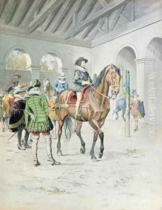Armand-Jean du Plessis Cardinal Richelieu 1585-1642 learning to ride a horse by Maurice Leloir
