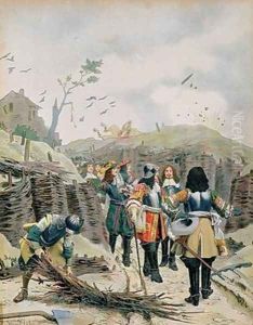 Louis XIV 1638-1715 visiting the trenches in Lille by Maurice Leloir