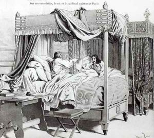 Richelieu 1585-1642 revealing to Louis XIII 1610-43 the Cinq-Mars plot in 1642 from Richelieu by Theodore Cahu by Maurice Leloir