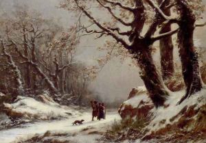 Travellers In Winter Woodland by Charles Joseph Lecointe