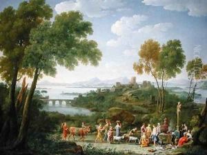 An Extensive Italianate Landscape with a Sacrifice 1728 by Hendrik Frans van Lint (Studio Lo)