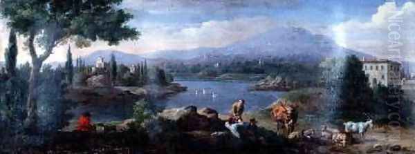 Italianate Landscape with Cowherds Resting - view 1
