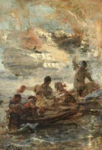 Sinking of the Turkish Flagship by Kanaris by Nikiforos Lytras