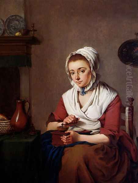 A Maid Grinding Coffee - view 1