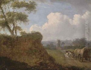 Travellers approaching a village by James Leakey