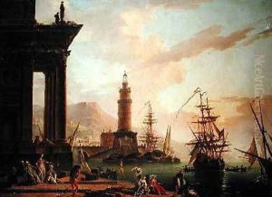 A Mediterranean Port Scene by Charles Francois Lacroix de Marseille