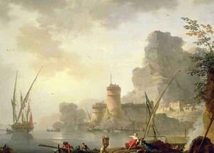 A Mediterranean Harbour Scene at Sunset