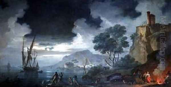 Evening a capriccio of a moonlit Mediterranean bay - view 1