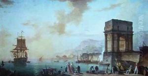 Morning a capriccio of a Mediterranean port by Charles Francois Lacroix de Marseille