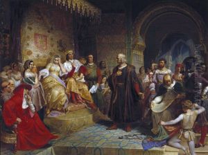 Columbus before the Queen by Emanuel Gottlieb Leutze