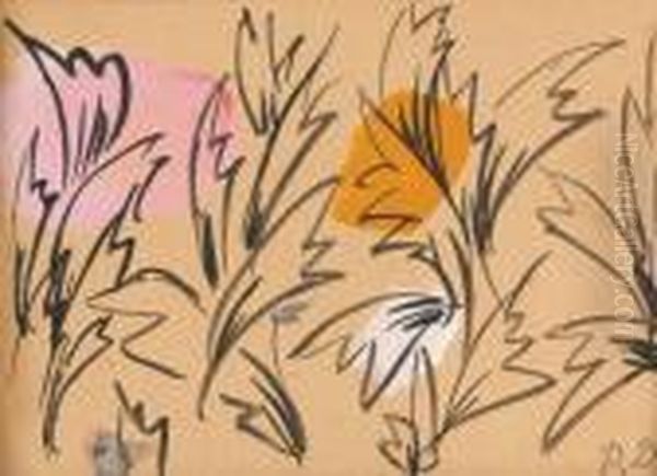 Feuillages, Rose Et Ocre - view 1