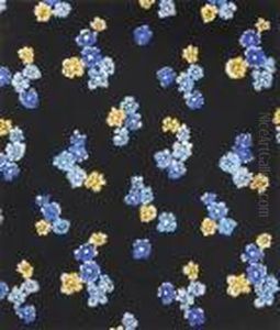 Semis De Fleurettes Bleues Et Jaunes Sur Fond Noir Semis De Fleurettes Bleues Et Jaunes Sur Fond Noir