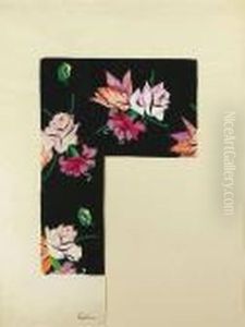 Projet De Tissu A Petites Fleurs Sur Fond Noir Pour Bianchini-ferier by Raoul Dufy