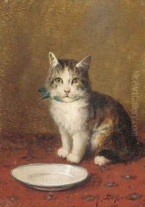 A cat with a bowl of milk