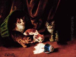 Kittens enjoying spilt milk