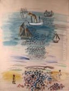 Boats And People On Beach by Raoul Dufy