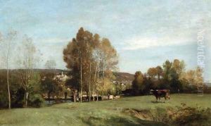 A Landscape with Cows by Eugene-Antoine-Samuel Lavielle