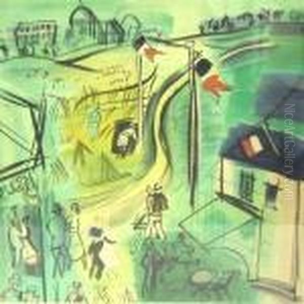 Sailor And Figures In A Busy French Street Scene - view 1